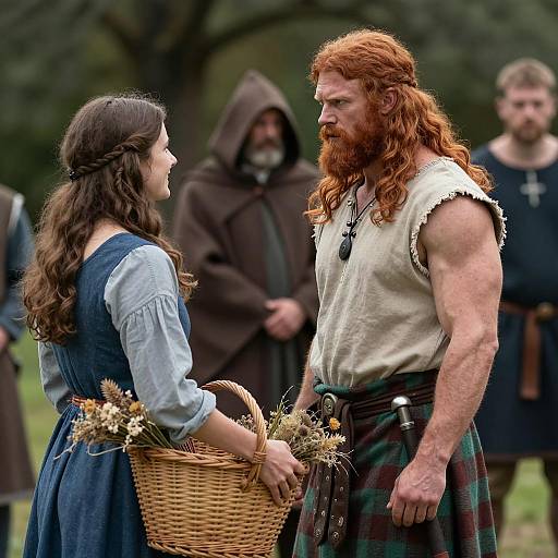 Medieval Man and Woman in Outdoor Setting
