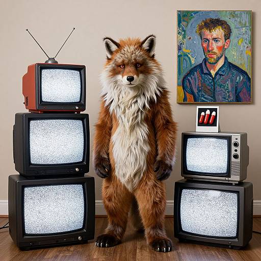 Furry Creature with CRT TV Stack