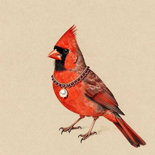Red Cardinal with Ruby Necklace