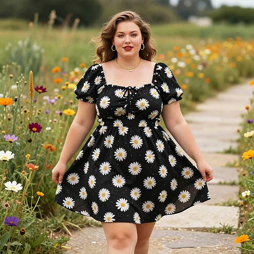 Plus-Size Woman in Floral Summer Dress