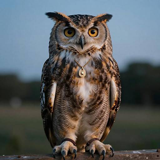 Great Horned Owl Wearing Pendant
