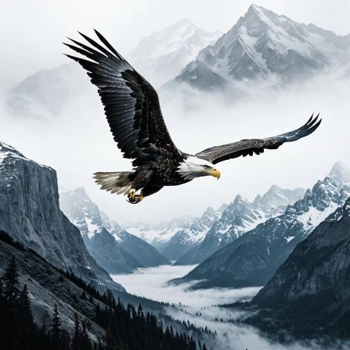 Majestic Eagle Soaring Over Misty Mountains