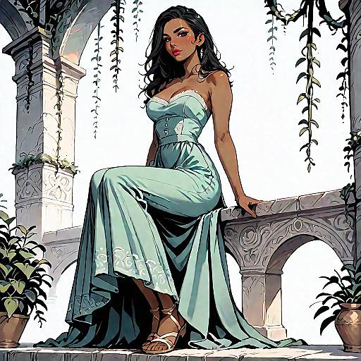 Woman in Strapless Maxi Dress on Mediterranean Staircase