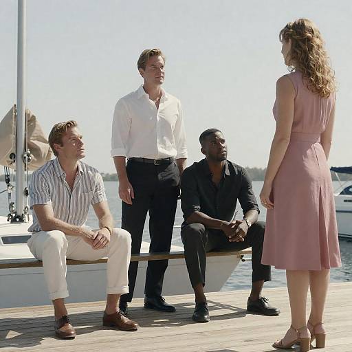 Dockside Drama: Four on a Sailboat Pier