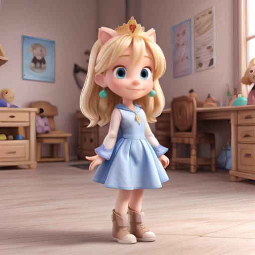 Blonde Girl Doll Wearing Crown and Blue Dress