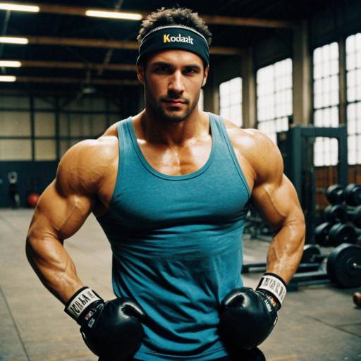 Muscular Man in Gym with Boxing Gloves