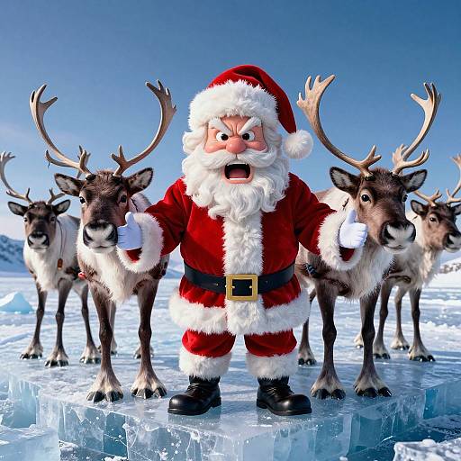 Angry Santa and Reindeer on Ice