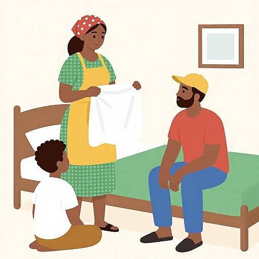 Cozy Bedroom Scene with Three Characters