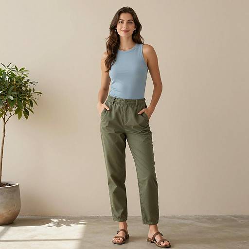 Casual Outdoor Pose in Olive Green Pants