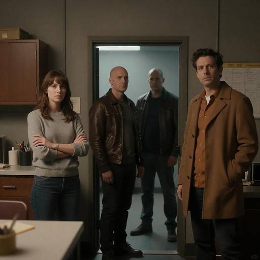 Dim Industrial Room: Four People Portrait