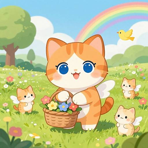Adorable Kitten in Flower-filled Meadow