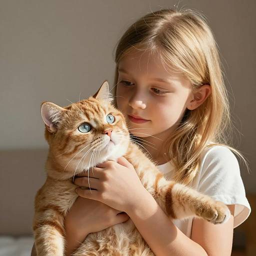 Blonde Girl Holding Orange Tabby Cat