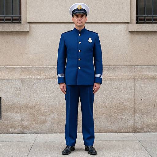 Man in Blue Uniform with White Hat