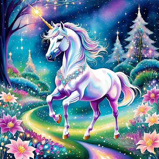 Majestic Unicorn in a Dreamy Garden Majestic Unicorn in a Dreamy Garden