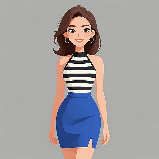 Chic Smiling Woman in Striped Halter