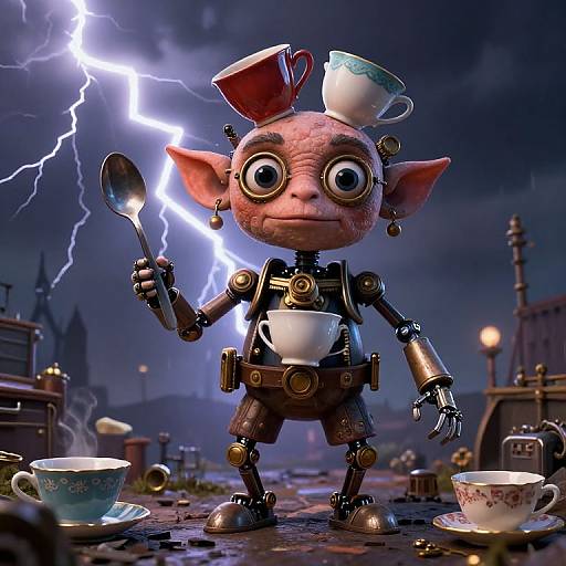 Steampunk Golem in Stormy Fantasy