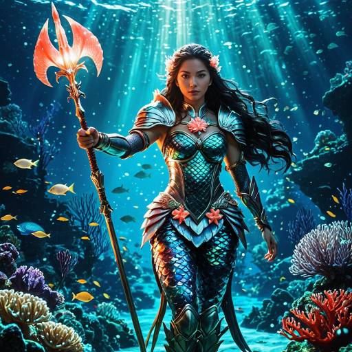 Mystical Mermaid Warrior in Underwater Kingdom