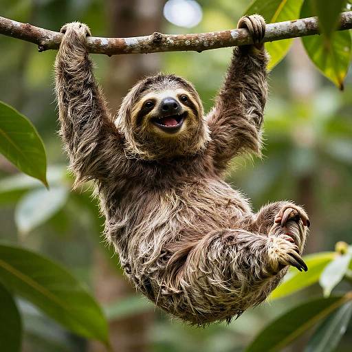 Joyful Sloth in Tropical Rainforest