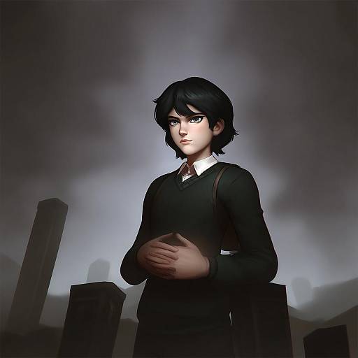 Illustration of Andrew graves, the coffin of andy and leyley in the style of Tarakanovich