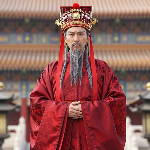 Majestic Red King in Traditional Costume