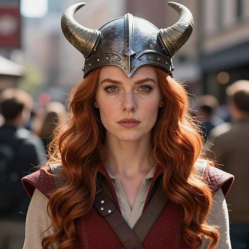 Woman in Viking Helmet with Red Hair