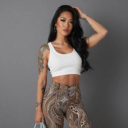 Tattooed Asian Woman with Light Blue Bag