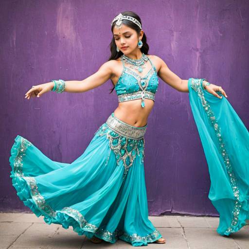 Young girl in turquoise belly dancer outfit