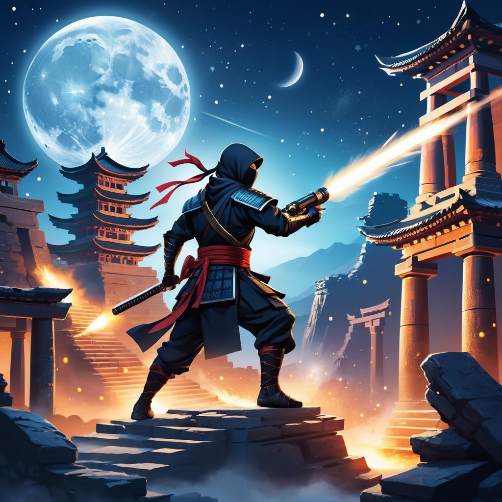 Ninja Assassin in Moonlit Ruins