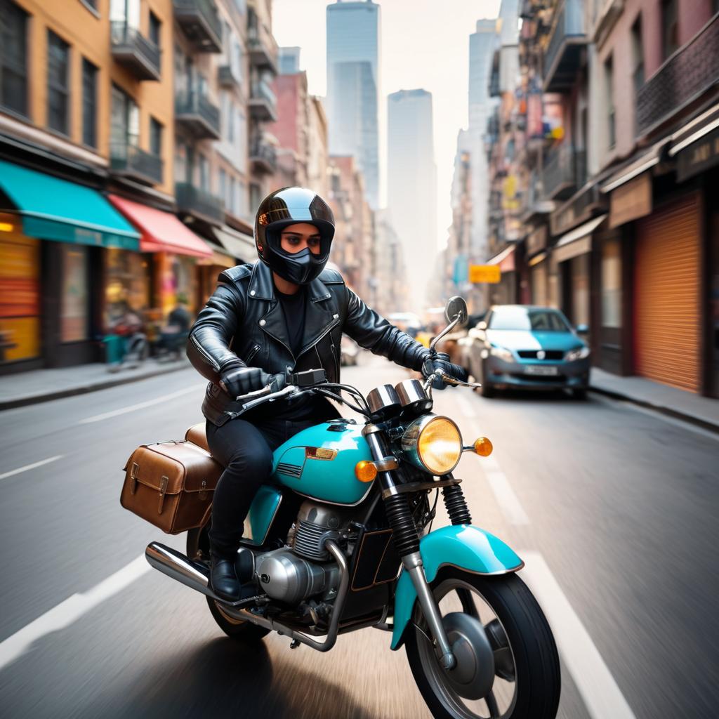 Cruising Cityscape on a Classic Moped