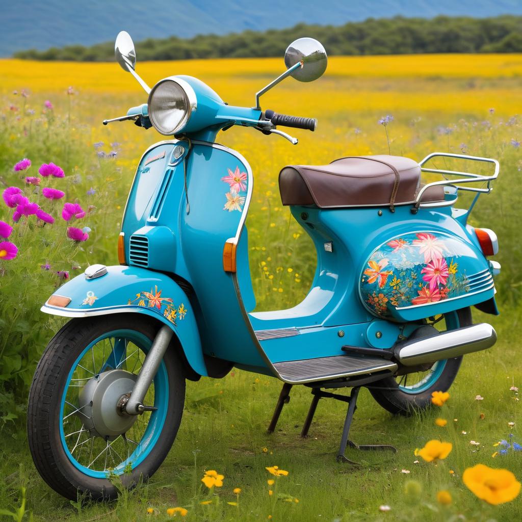 Caribbean Blue Moped in Wildflower Fields