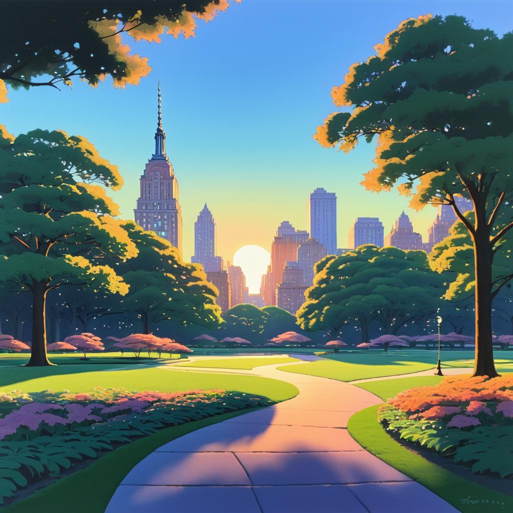 Wholesome Animated Sunset in NYC Park