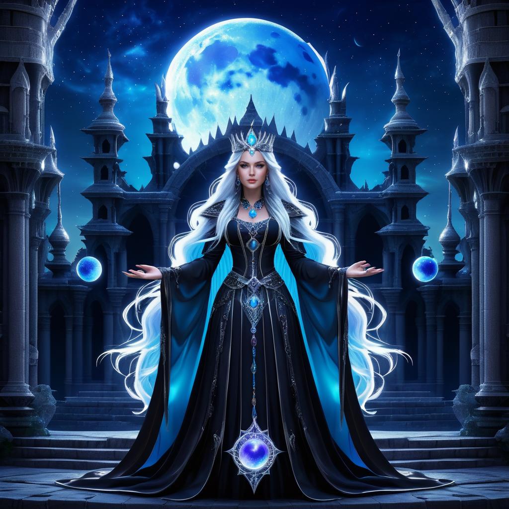 Enchanting Sorceress Beneath the Crescent Moon