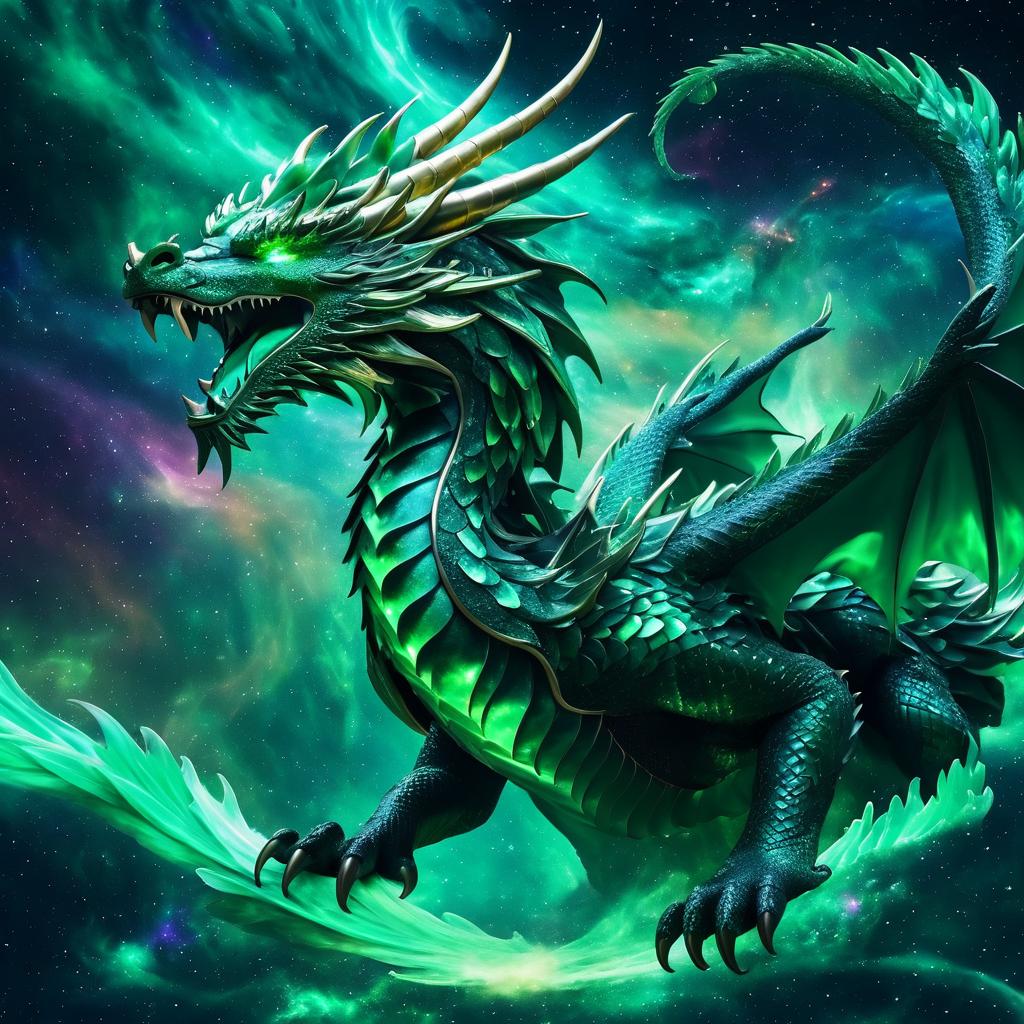 Majestic Emerald Dragon in Celestial Space