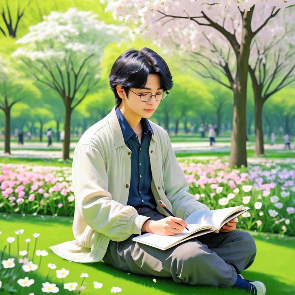 Heartfelt Poet in a Serene Park