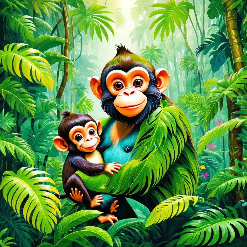 Whimsical Jungle Encounter: Monkey and Giant