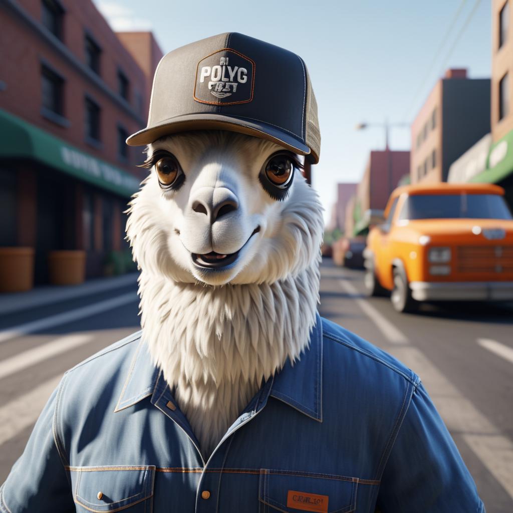 Cinematic Llama in Trucker Hat