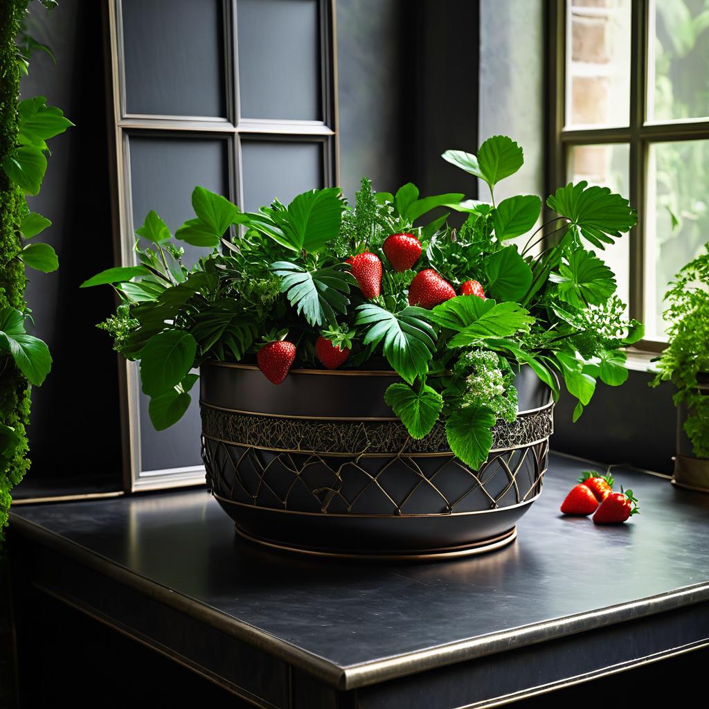 Vibrant Greenery in a Dark Room