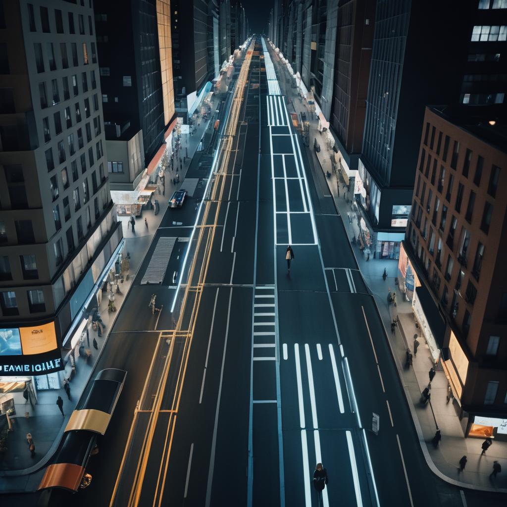 Cinematic Night Aerial of City Streets