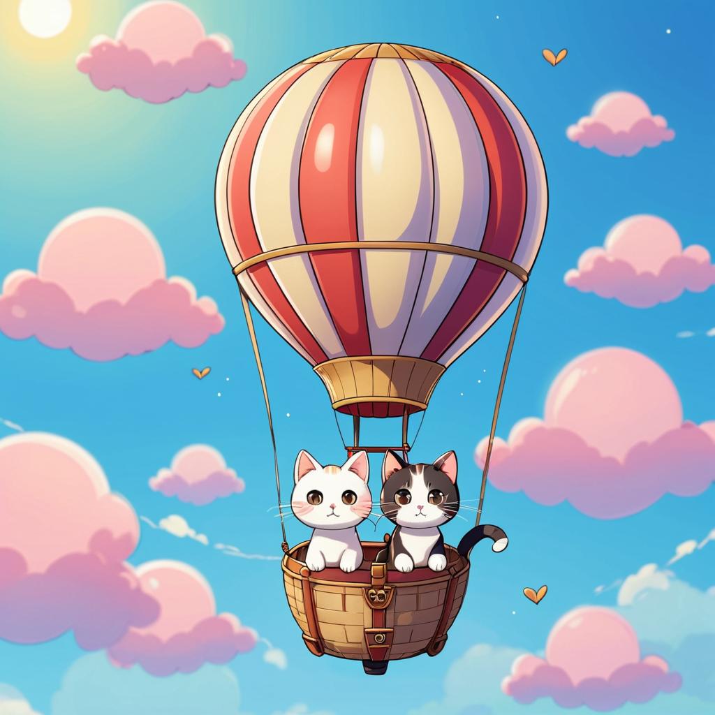 Adorable Cats Floating in Balloon