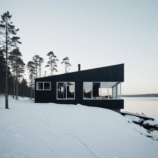 Minimalist Scandinavian Lakefront House in Winter