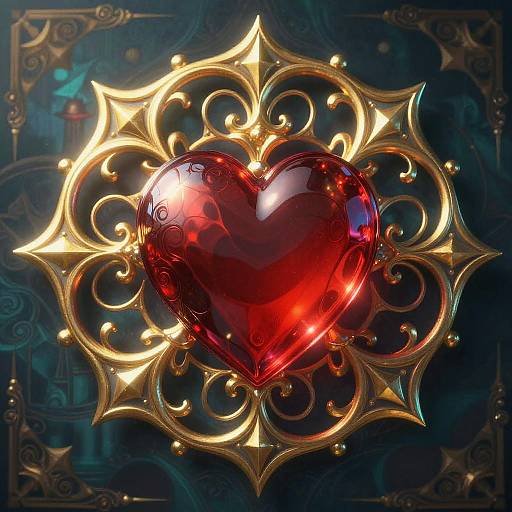 Shiny Red Heart with Golden Swirls