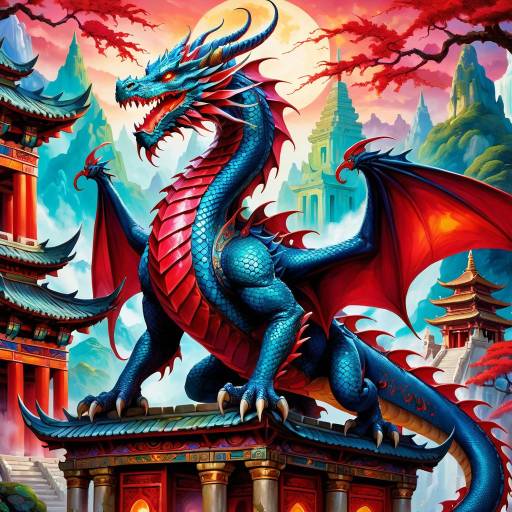Crimson Dragon in Enchanted Temple