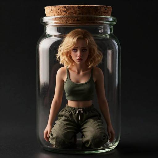 Shrunken Girl Trapped in Glass Jar