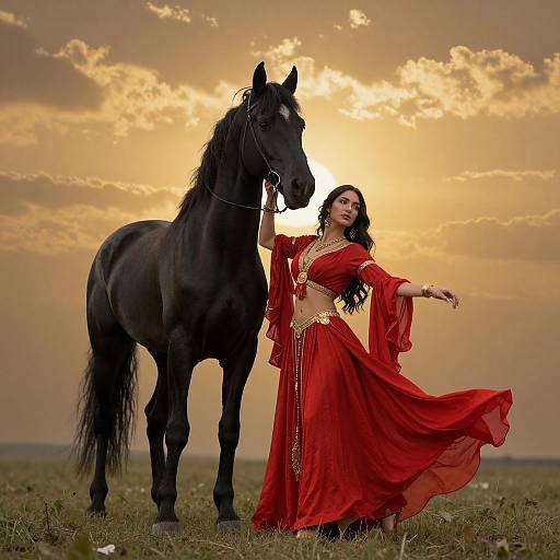 Gypsy Woman and Majestic Black Horse