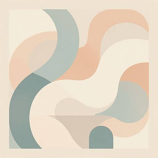 Abstract geometric design featuring smooth, overlapping curves in pastel blue, peach, and white, creating a flowing, contemporary pattern.
