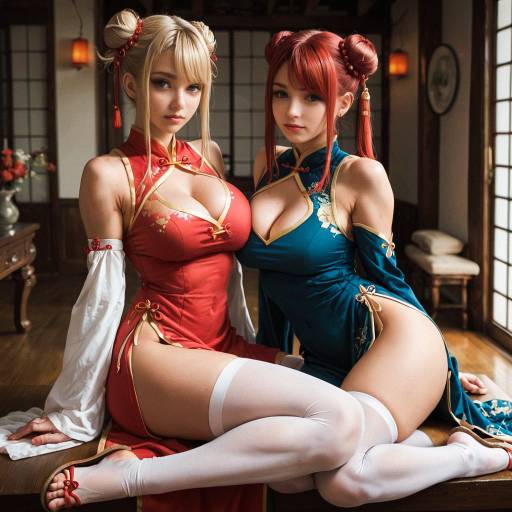 Cheerful Girls in Colorful Chinese Attire Cheerful Girls in Colorful Chinese Attire