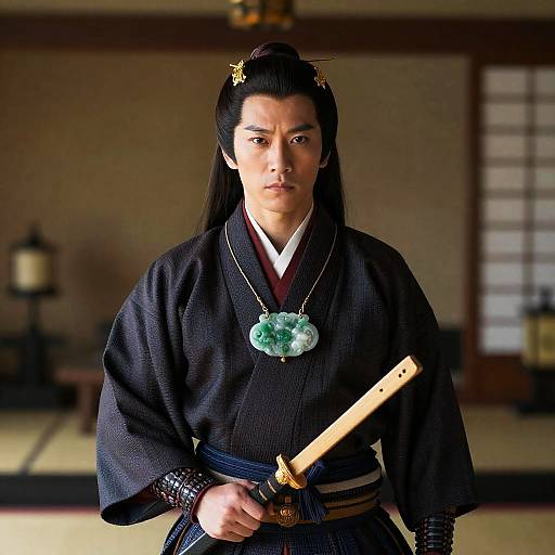 Mystical 1700s Samurai with Jade Amulet