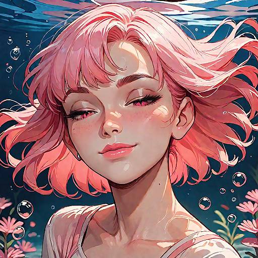 Dreamy Pink-Haired Underwater Bubble Portrait