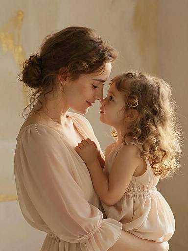Tender Embrace of Mother and Daughter