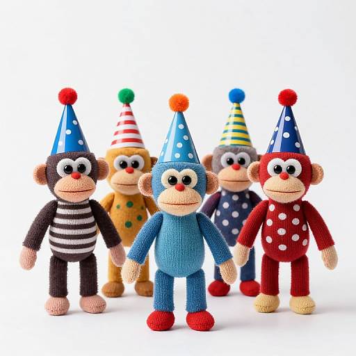 Festive Sock Monkeys in Party Hats